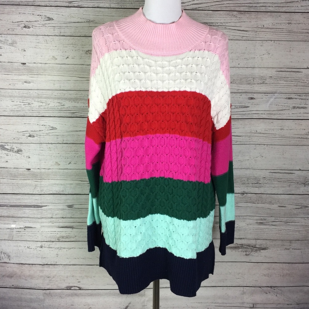 Crown & Ivy Multicolor Striped Long Sleeve Mock Neck Sweater
